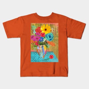 Bright bouquet of flowers in glass vase Kids T-Shirt